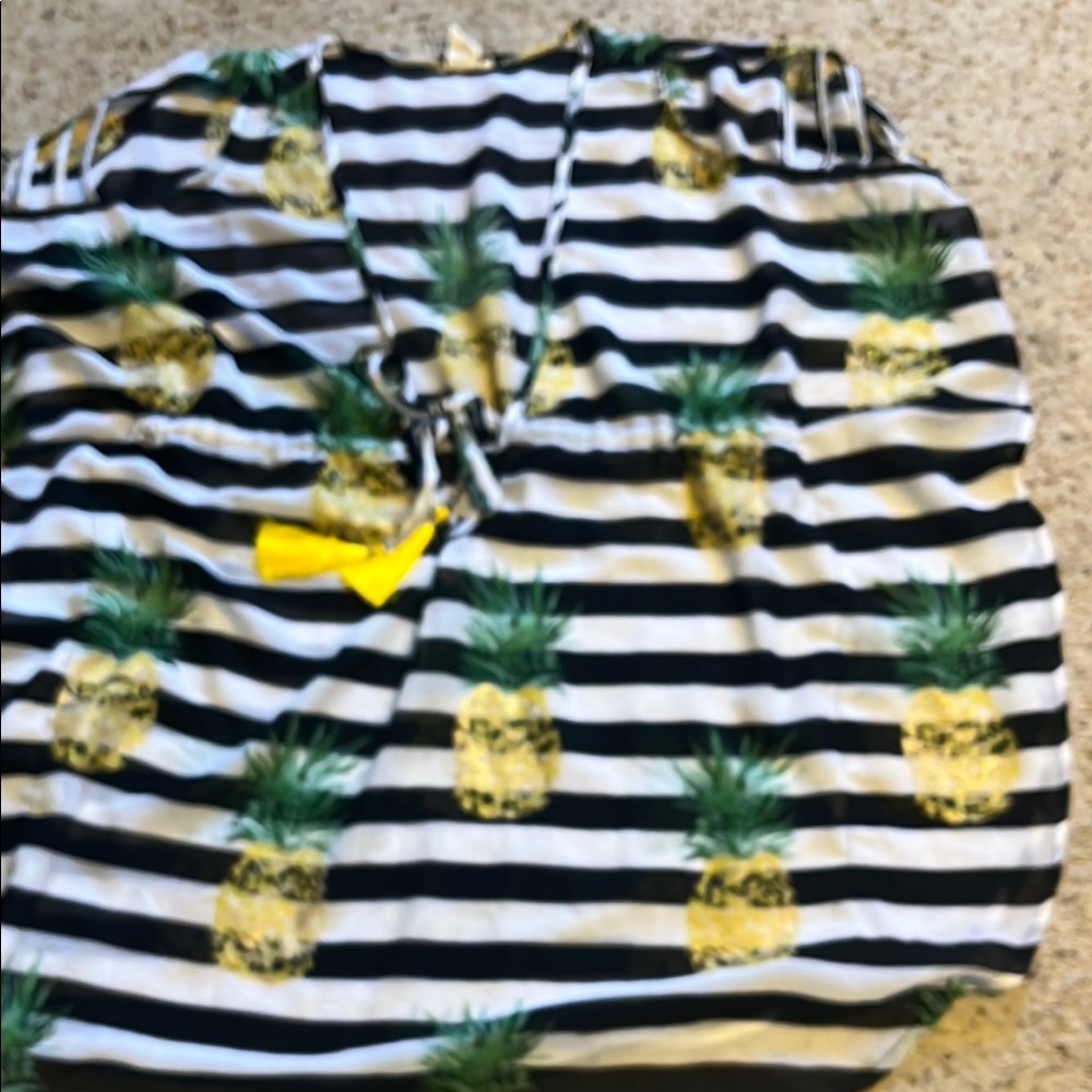 Striped Pineapple Print Bathing Suit Cover Up